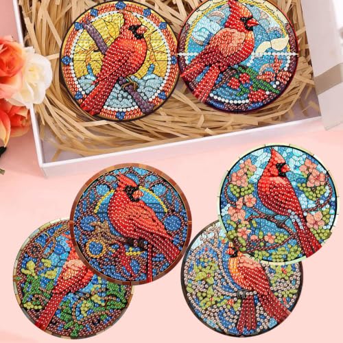 Christmas Cardinal Diamond Art Coasters Kit,8 Pcs Diamond Painting Coasters - color: Cardinal