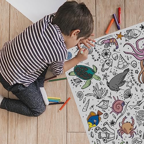 PACKLIST® Giant Ocean Coloring Poster (33.1x23.4 in) – Large Under The Sea Coloring Tablecloth & Banner – 160 GSM Thick Paper Sea Animals & Coral Reef Crafts Activity Poster for Kids & Classroom - color: OCEAN POSTER