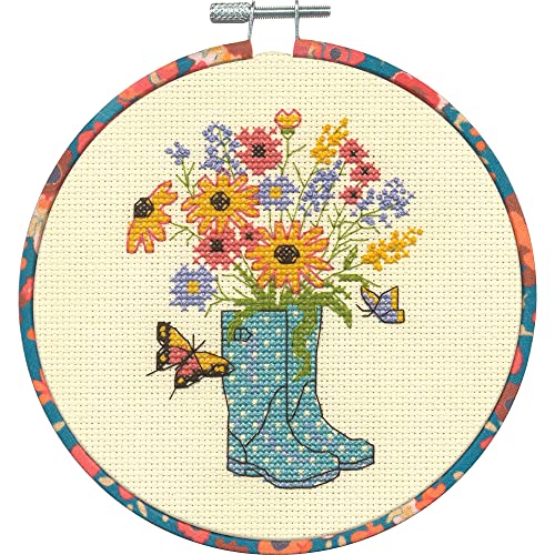 Dimensions 72-76320 Floral Boots Counted Cross Stitch Kit for Beginners, 6" D, 14 Ct. Ivory Aida, 5pcs - style: Floral Boots