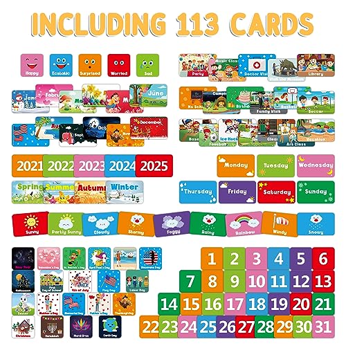Blue Classroom Calendar Pocket Chart for Kids - Monthly Weather Seasons Learning Chart with 113 Cards | Teacher Must Haves for Kindergarten, Preschool, Homeschool | Interactive Educational Wall Chart - color: Blue