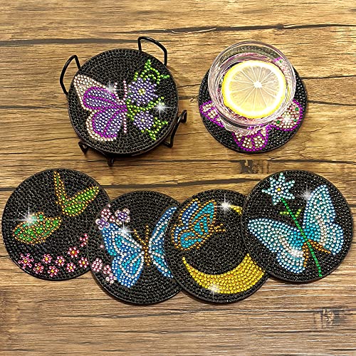 Vcekract 6 Pcs Butterfly Diamond Art Coasters Kit for Adults - color: Butterfly Coasters