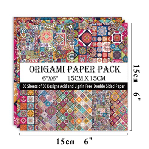 Origami Paper 50 Sheets, 6-Inch Square Double Sided Colored Craft Paper - color: 50 sheets-ethnic style