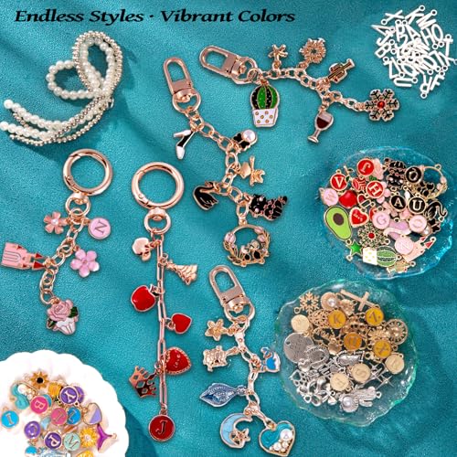 Wurosi 325PCS Charms Lip Gloss Keychain Making Kit, DIY Bag Charm Kit - color: 325 Pcs Gold Keychain Kits