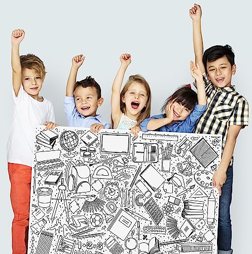 PACKLIST ® Giant School Coloring Poster (33.1x23.4 in) – Large Back to School Coloring Tablecloth & Banner – Thick Paper Classroom Activity & Arts Crafts Poster for Kids, Kindergarten & Preschool - color: SCHOOL POSTER