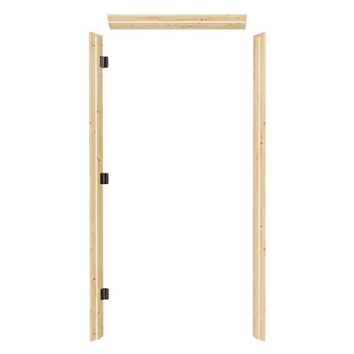 Door Jamb Frame kit with Pre-Installed Hinges & Weather Stripping, Primed Composite Door Frame Kit, Pine Wood, Assemly Required, 81.65 in x 4.57in x 1.18 in (Left Handed) - color: Pine Wood Color Left Handed