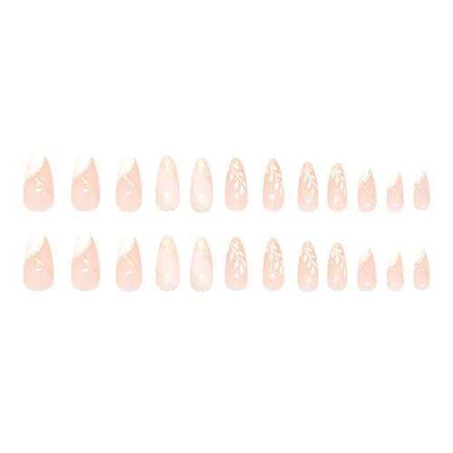 RTKHFZE Press on Nails Medium Almond Shape Fake Nails Gold Glitter Artificial Acrylic Nails with Palm Designs Nail Press ons Full Cover False Nails Glue on Nail for Women Manicure - color: Style17