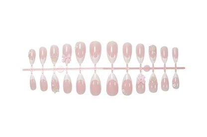 Almond Press on Nails Medium White Fake NailPink Bows and Clear Butterfly Acrylic Nail Press ons Stick on Nails for Women 24pcs - color: Color12