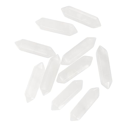 MECCANIXITY 10 Pack Clear White Quartz Crystals, Polished Crystals Bulk Hexagonal Shaped Meditation Gemstone for Jewelry Making Energy Balance Accessories Gifts - color: Clear White