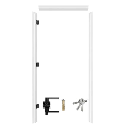 Door Jamb Frame Kit with Pre-Installed Hinges & Door Seal Strips & Handle, Primed Composite Door Frame Kit, Pine Wood, Left Handed, 81.65 in. x 4.57in. x 1.18 in - color: Black Hardware-Left Handed
