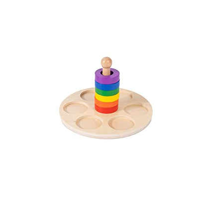 Adena Montessori 6-Ring Rainbow Stacker, 12m+ - style: 6 Rings on Peg