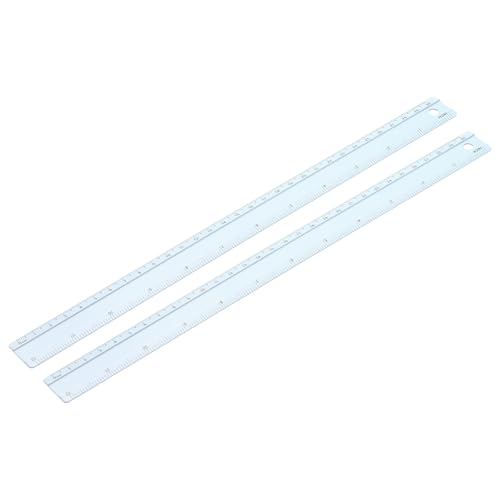 PATIKIL Metal Ruler 12 Inch/30cm, 2 Pcs Aluminum Straight Edge Ruler, Dual Scale Measuring Tool with Inch/Centimeter Scales & Hole for Math Office Drawing Engineering Home, Blue - color: Blue