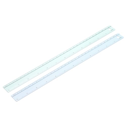 PATIKIL Metal Ruler 12 Inch/30cm, 2 Pcs Aluminum Straight Edge Ruler, Dual Scale Measuring Tool with Inch/Centimeter Scales & Hole for Math Office Drawing Engineering Home, Green/Blue - color: Green/Blue