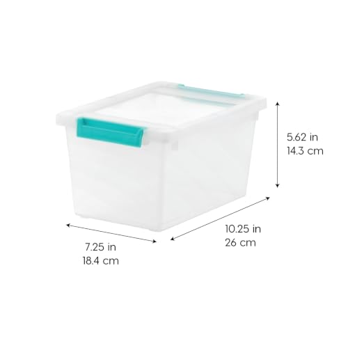 IRIS USA Storage Bins with Lids |Made in USA| 4 Qt - (6-Pack) - Clear - color: Clear/Seafoam Blue, size: 4 Qt. - 6 Pack