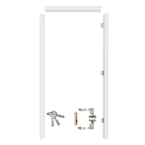 Door Jamb Frame Kit with Weatherstrip, Pine Wood, Primed, Pre-Installed Hinges, Handle Included, 81.65 in x 4.57in x 1.18 in (Right Handed) - color: Sliver Hardware-Right Handed