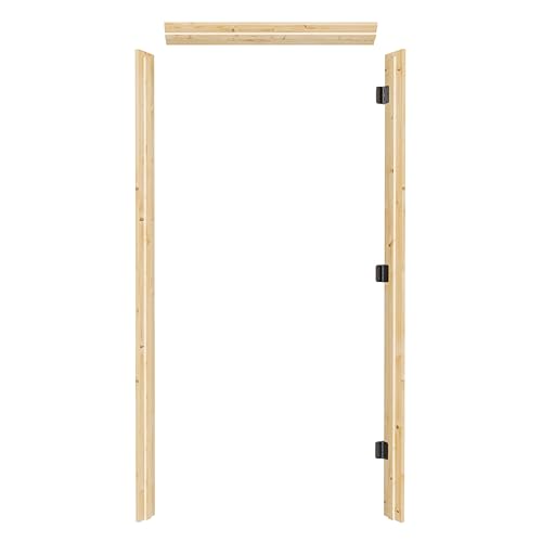 Door Jamb Frame kit with Pre-Installed Hinges & Weather Stripping, Primed Composite Door Frame Kit, Pine Wood, Assemly Required, 81.65 in x 4.57in x 1.18 in (Right Handed) - color: Pine Wood Color Right Handed
