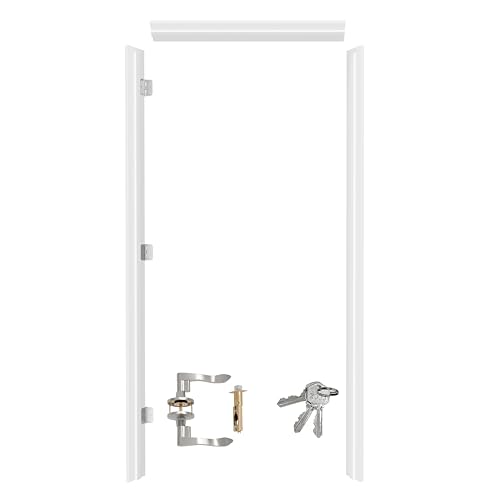 Door Jamb Frame Kit with Weatherstrip, Pine Wood, Primed, Pre-Installed Hinges, Handle Included, 81.65 in x 4.57in x 1.18 in (Left Handed) - color: Sliver Hardware-Left Handed