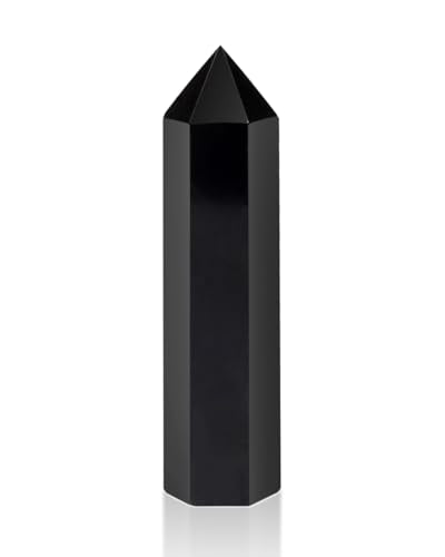 Black Obsidian Crystal Towers, Natural Hexagonal Healing Crystal Wand - color: Colorful (Set 59)