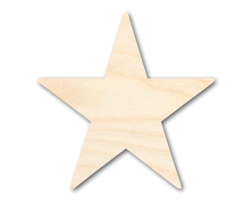 Unfinished Wood Star Shape | DIY Celestial Craft Cutout | Up to 36" 6" / 1/4" - size: 6", style: 1/4" Thick Wood