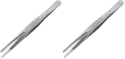 MABIS Surgical Tweezers and Dressing Forceps, 5.5 inches long, Serrated, Stainless Steel (Pack of 2) - size: 5.5 Inch (Pack of 2)