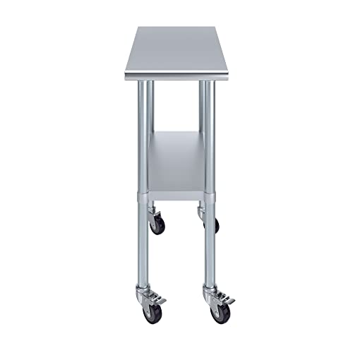 AmGood 30 in. x 15 in. Stainless Steel Work Table with Wheels | Metal Kitchen Food Prep Table | NSF - size: 15 in. Long x 30 in. Deep with Wheels