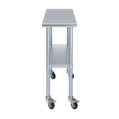 AmGood 30 in. x 15 in. Stainless Steel Work Table with Wheels | Metal Kitchen Food Prep Table | NSF - size: 15 in. Long x 30 in. Deep with Wheels