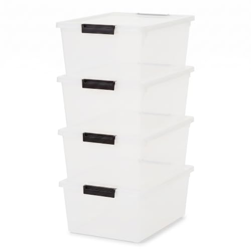 IRIS USA 4-Pack 12 Qt Storage Bins with Lids, Plastic Box, Clear/Black - color: Clear/Black, size: 12 Qt. - 4 Pack