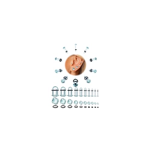GEMQUEEN 24 Pcs 0.5mm Increments Glass Ear Stretching Kit Hypoallergenic - color: Clear, size: 20pcs|1.6mm-12mm(14g-1/2''), not 0.5mm increments