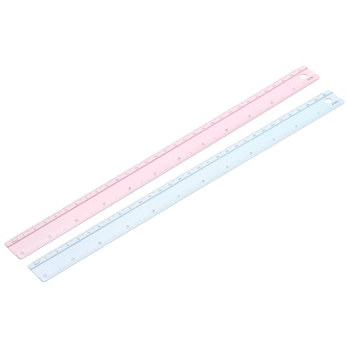PATIKIL Metal Ruler 12 Inch/30cm, 2 Pcs Aluminum Straight Edge Ruler, Dual Scale Measuring Tool with Inch/Centimeter Scales & Hole for Math Office Drawing Engineering Home, Pink/Blue - color: Pink/Blue