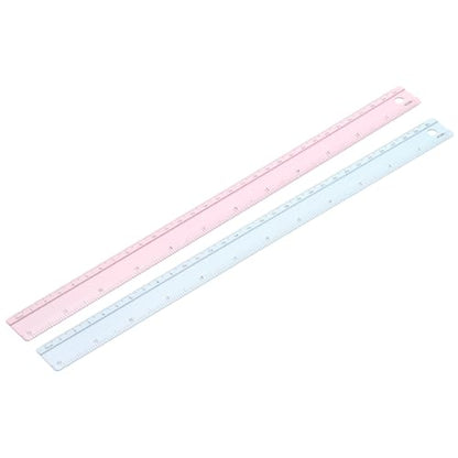 PATIKIL Metal Ruler 12 Inch/30cm, 2 Pcs Aluminum Straight Edge Ruler, Dual Scale Measuring Tool with Inch/Centimeter Scales & Hole for Math Office Drawing Engineering Home, Pink/Blue - color: Pink/Blue