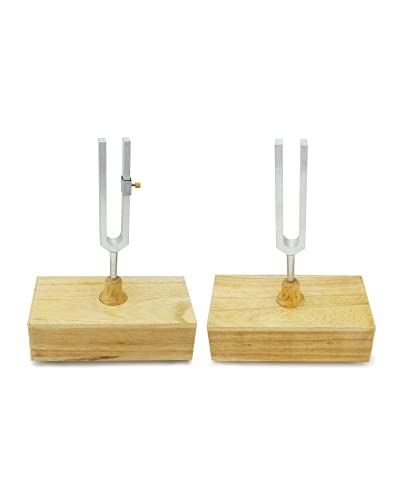 QWORK Tuning Fork 440HZ, 2 Pcs Singing Tone Tuning Set, Steel Tuning Forks with Wood Resonator Box for Various Experiments