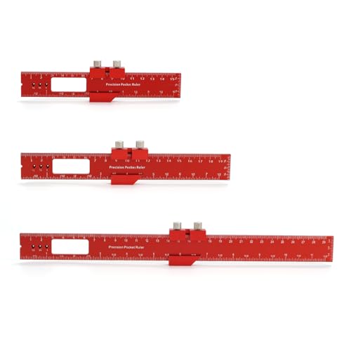 Pocket Ruler Woodworking T-Ruler 3pcs Aluminum Woodworking Rulers Scribing Ruler with Metric/Inch Measurements (Red)