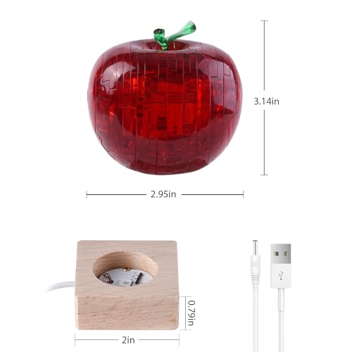 3D Crystal Puzzle, Night Light with Base, DIY Crafts for Age 14+, Birthday Gifts for Adults, Plastic Apple DIY Puzzle Blocks 3D Model Toy(Red) - color: Red Apple