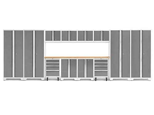 NewAge Products White Bold Series 14PC Garage Cabinetry Set · 24-Gauge Steel · Fully Welded · 216" W x 18" D x 76.75" H, 56992