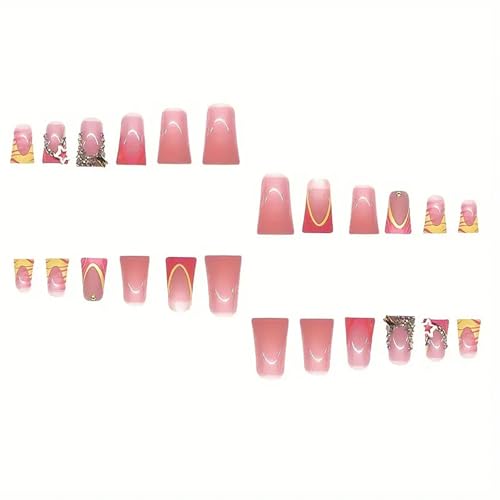 Duck Mouth Press on Nails Medium Square Fake Nails French Tips Glue on Nails with Star Rhinestone Charms Designs Duck Nail Tips 24Pcs Glossy Full Cover Glue on Nails for Women Acrylic Nails - color: Style-A12