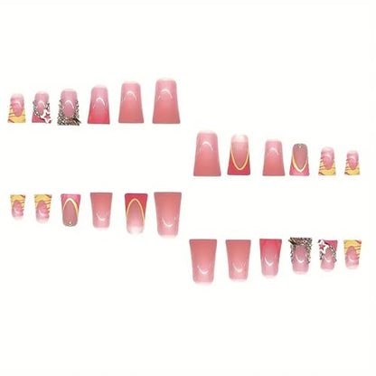 Duck Mouth Press on Nails Medium Square Fake Nails French Tips Glue on Nails with Star Rhinestone Charms Designs Duck Nail Tips 24Pcs Glossy Full Cover Glue on Nails for Women Acrylic Nails - color: Style-A12