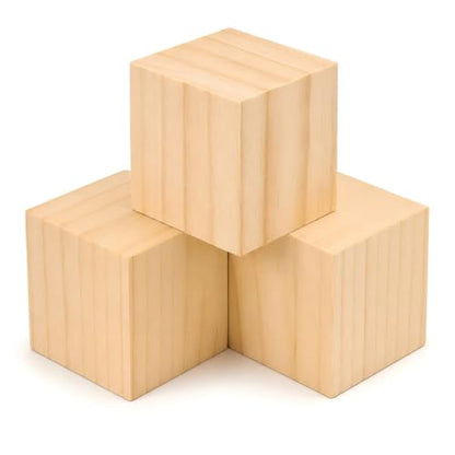 3 Pack Unfinished Wood Blocks, 3 Inch Solid Wood Cubes for Crafts - size: 3 Inch-3Pcs