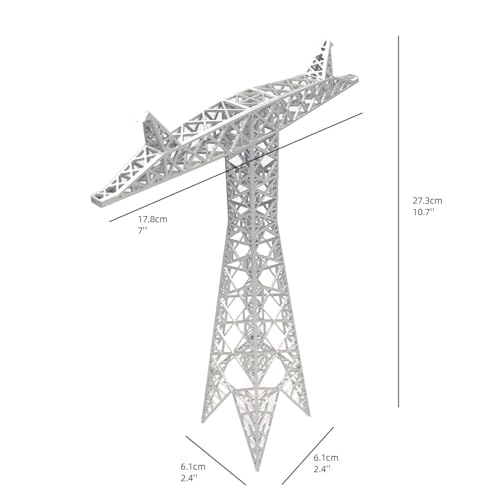 Miniature Electric Transmission Tower Model, 10.7 inch Height, T-Shaped Design, Silver ABS Construction
