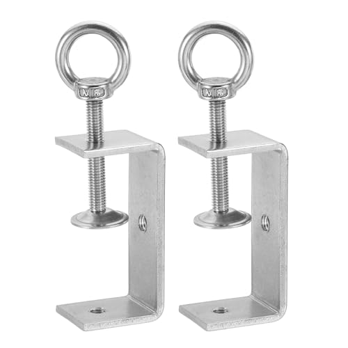 HARFINGTON 2 Pcs 304 Stainless Steel C Clamps 75mm Square Mini Tiger Clamp Adjustable Heavy Duty Metal U Clip with Eye Hook Screw for Woodworking Welding Mounting, Silver - size: 75mm