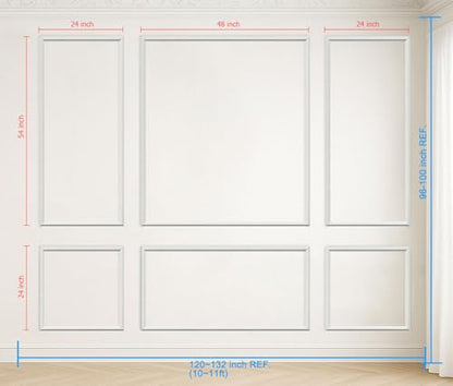 Pre-Cut Peel and Stick Wall Molding Kit Wainscoting Trim- Self Adhesive Premade Accent Panel Chair Rail for Interior Moulding Home Decor Accent Wall Set of 6 pcs - 3 Top 3 Bottom, Ready to Assemble - size: (54×24+24×24) x2 + (54×48+24×48)