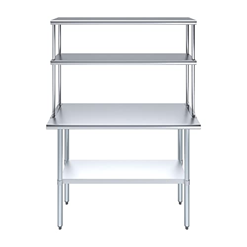 Amgood Stainless Steel Work Table Double Tier Overshelf 18" x 48" Work Table + 12" Overshelf - size: 18" x 48" Work Table + 12" Overshelf