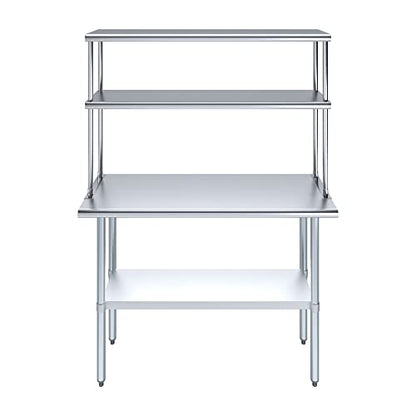 Amgood Stainless Steel Work Table Double Tier Overshelf 18" x 48" Work Table + 12" Overshelf - size: 18" x 48" Work Table + 12" Overshelf