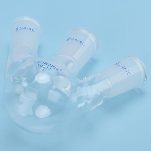 Labasics Borosilicate Glass 3 Neck Flat Bottom Boiling Flask with 24/40 Joints, for Lab Experiments, Distillation and Reflux Systems, 100ml - size: 100 ml
