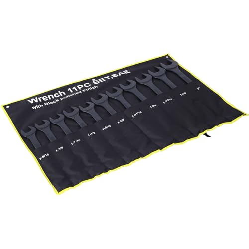 Jumbo Combination Wrench Set, SAE 1-5/16 Inches to 2 Inches, 11-Piece Open-End Wrench Set, Black Oxide Finish, Rolling Pouch - color: Sae - 11 Piece