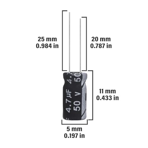 4.7uF 50V 5x11mm Electrolytic Capacitor 4.7 UF MFD 50 Volt 0.2x0.43in Aluminum Capacitors (Pack of 15) - style: 4.7uF 50V 5x11MM