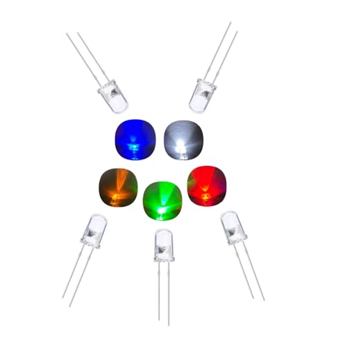 LED Kit 5MM LED Diodes, 1000 Pieces in 5 Colors: White, Red, Yellow, Green, Blue, 2-Pin Circular, Suitable for Christmas Light Replacement and Science Projects - size: 5mm transparent