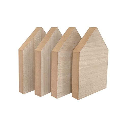 4 Pack 8 Inch Wooden House Shape Block Unfinished Wood Farmhouse Cutouts Tabletop for DIY Crafts Memorial Sign,1 Inch Thick MDF - size: 8 in
