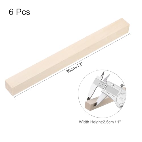 MECCANIXITY 6pcs Wood Sticks 1"x1"x12" Rectangle Wooden Cube - size: 1"x 1" x 12"