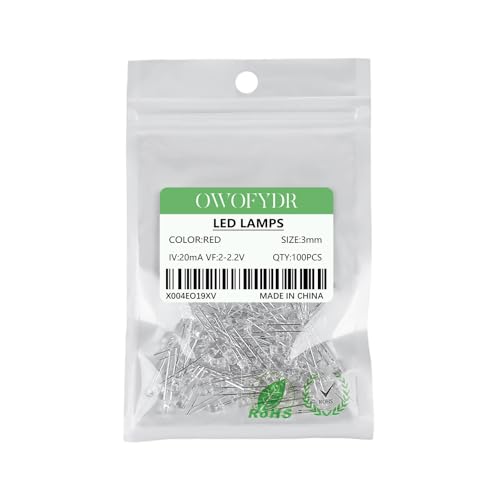 100PCS 3mm Red LED Diodes, Clear Lens, Through-Hole - color: (Transparent) RED, size: 3MM