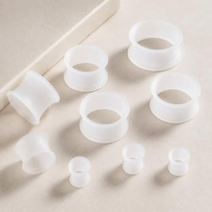 Oyaface 20 PCS Piercing Tunnel Set Soft/Hard Silicone Flesh Ear Plugs 2g-25mm Flexible Ear Stretching Gauge Expander - color: White(thin)