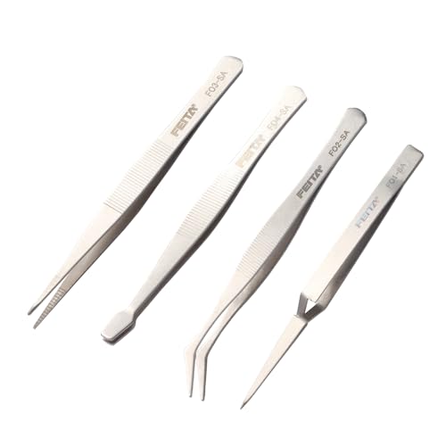 FEITA Professional Craft Tweezers Stainless Steel Precision Tweezer Set for Hobby, Electronics, Model Making, Jewelry Picking Tool - 4 Pieces - style: Normal